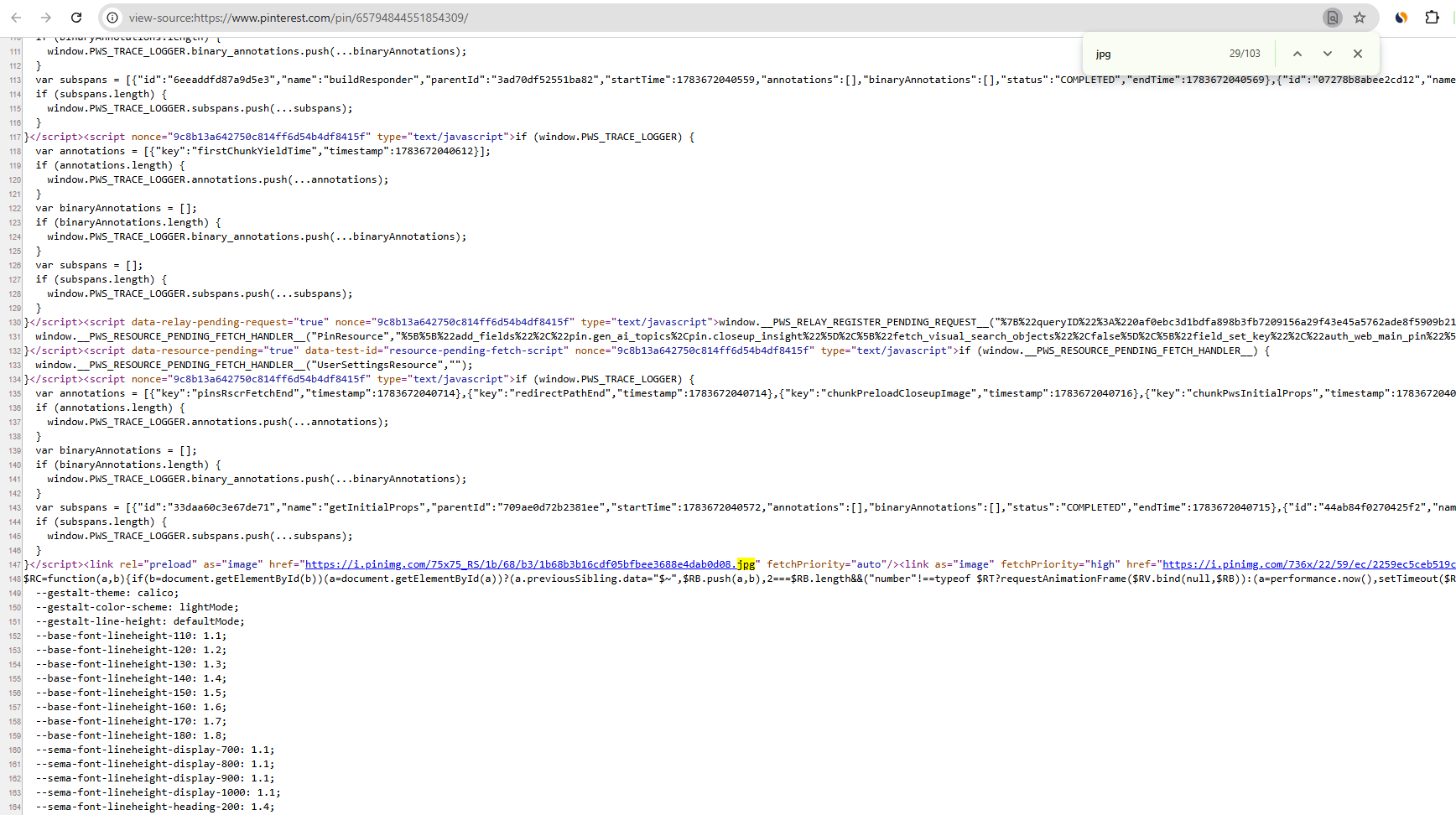 extract image urls by viewing page source