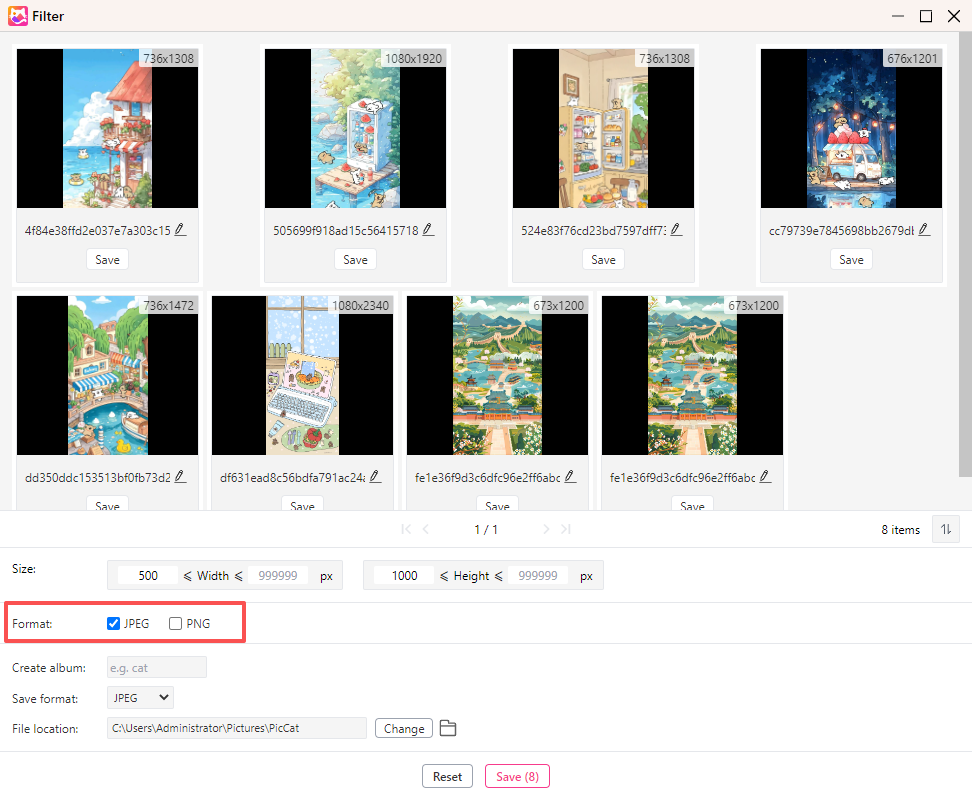 filter images by format