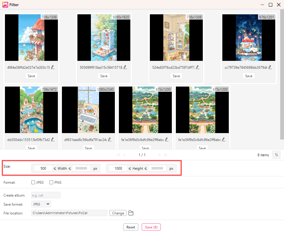 filter images by size