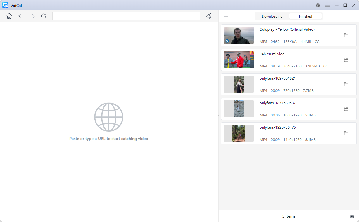 vidcat find downloaded files